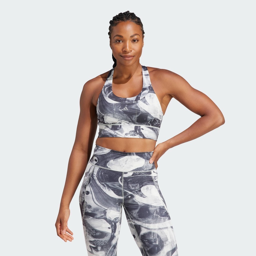 adidas Gym & Training Run Pocket Medium-Support Allover Print Bra Women Grey IL2928