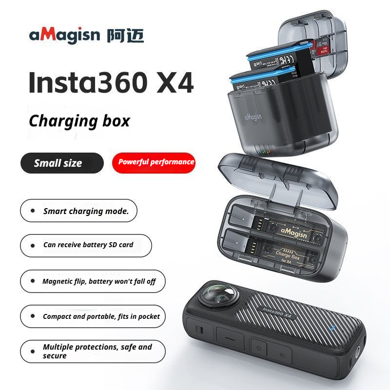 AMagicsn Cho Insta360 X4 2500mAh Thay Thế Pin X4 Và Hộp Sạc 2 Khe Cắm Có Khe Cắm Thẻ Misro SD Cho In