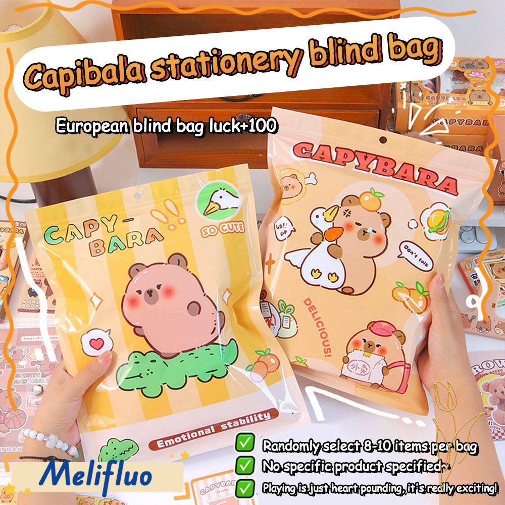 Bộ văn phòng phẩm máy tính xách tay MELIFLUO Capybara, Phim hoạt hình Capibara Túi mù may mắn Capiba