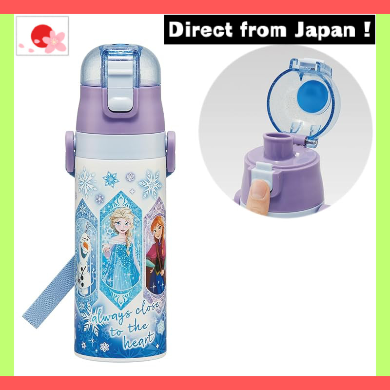 Skater Water Bottle for Kids, Direct Drinking, 470ml, Disney Frozen (Anna and Elsa) 25, Girls, Insul