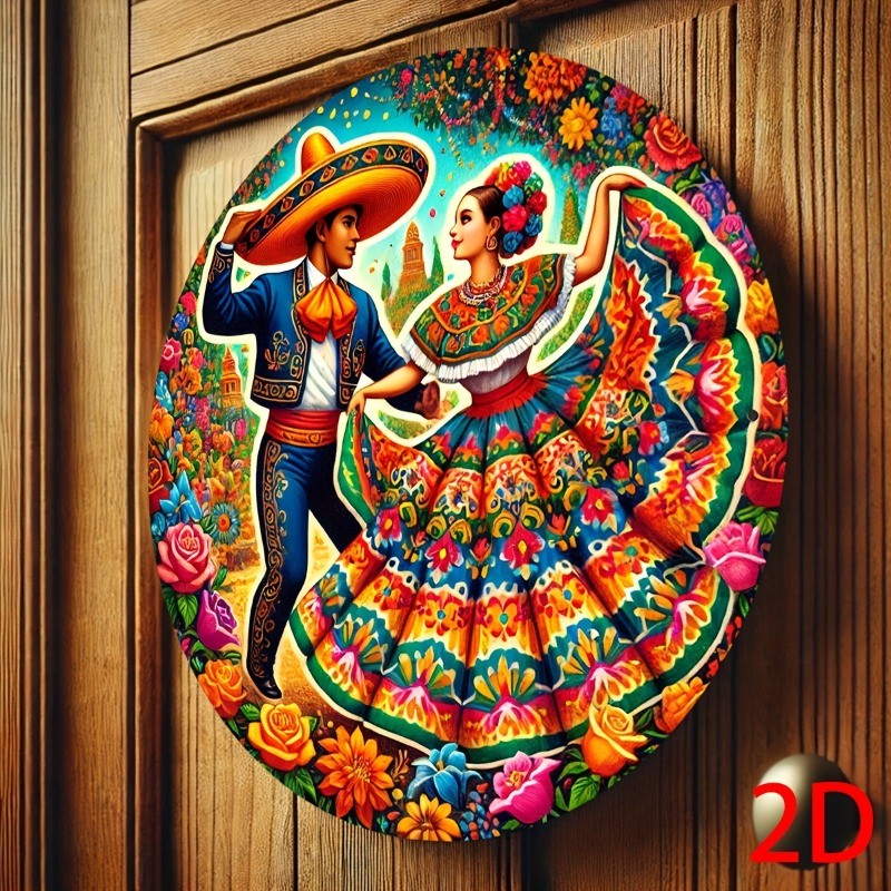 Dấu hiệu nghệ thuật treo tường bằng kim loại dành cho vũ công Mexico cổ điển, Cảnh khiêu vũ truyền t