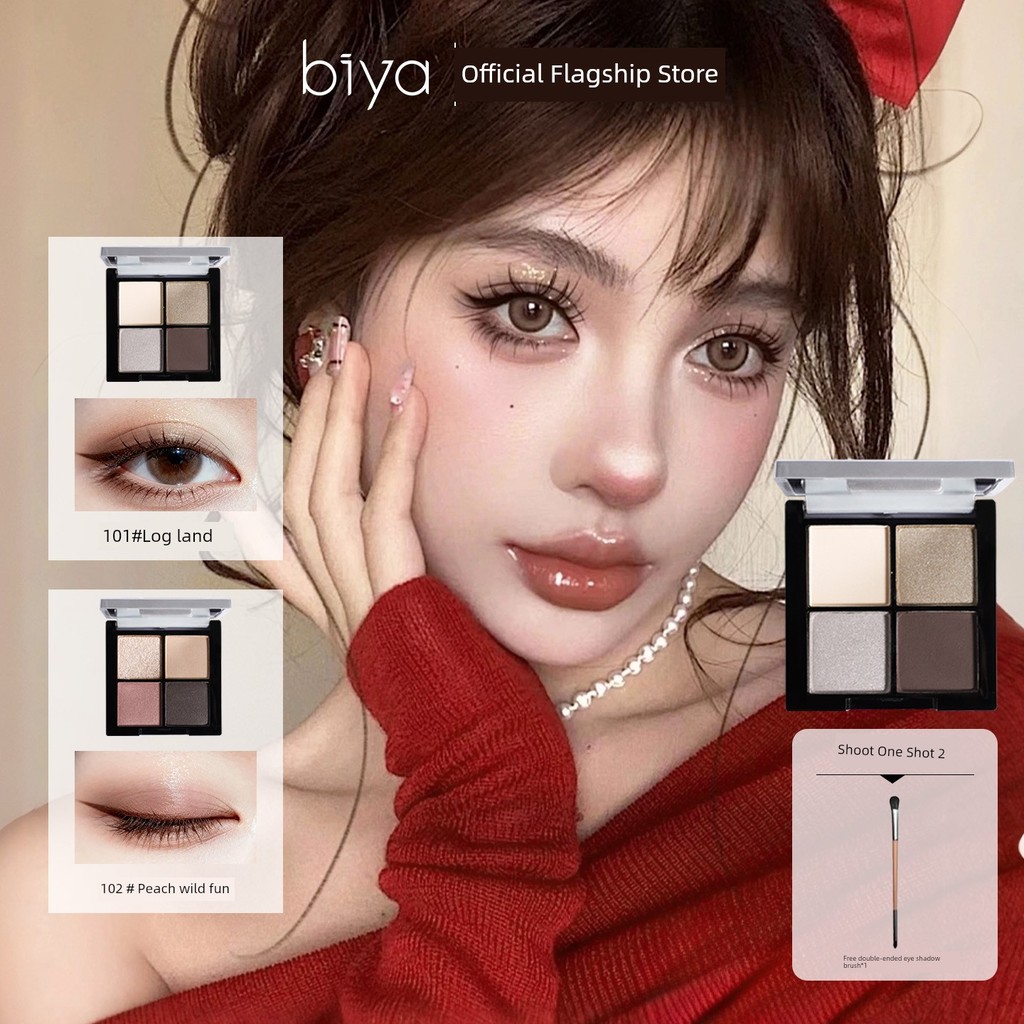 phấn mắt romand phấn mắt Biya Biya Bảng phấn mắt bốn màu Log Earth Warm Orange Brown Rose Tobacco Pa