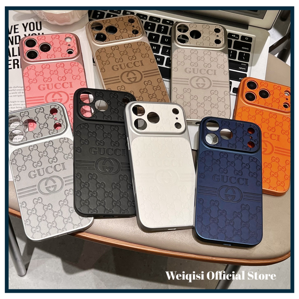 Ốp điện thoại lưng cứng bằng da lấy cảm hứng từ i17 cho iPhone 17 Pro Max / 16 Pro / 15 Pro Max / 14