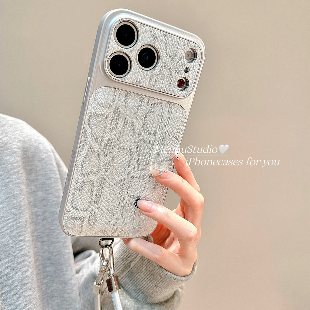 Meimu Cảm Giác Cao Cấp Cửa Sổ Lớn Họa Tiết Da Rắn Thích Hợp Cho Apple 17promax Vỏ Điện Thoại iphone1