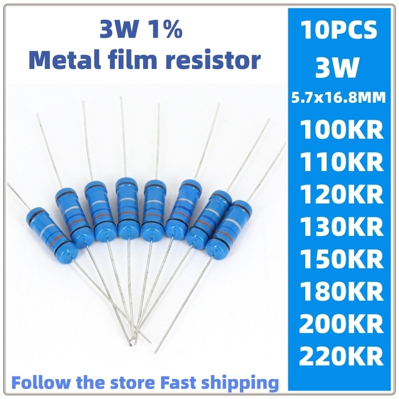 10 Chiếc 3w Kim Loại Phim Điện Trở 1% 100KR 110KR 120KR 130K 150KR 180KR 200K 220KR