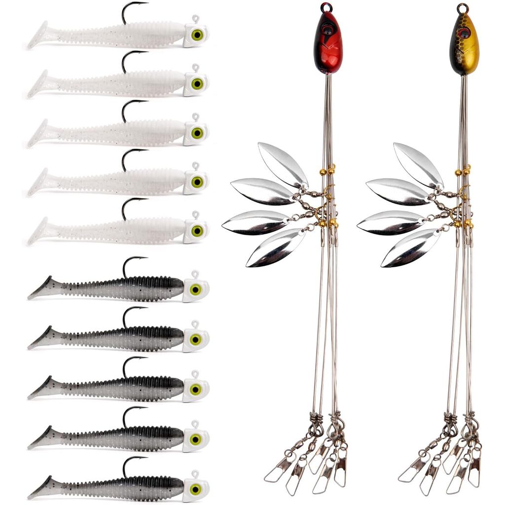Bộ Mồi Câu Cá Alabama Rig (A-Rig) – 2 Giàn Khoan, 10 Đầu Jig & Swimbaits, Hộp Giải Quyết Cho Người S