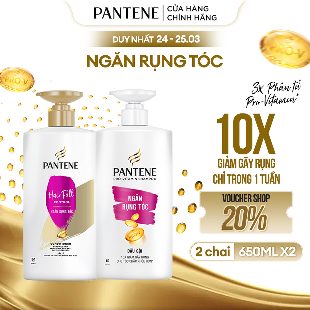 Combo Dầu Gội PANTENE Ngăn Rụng Tóc Chai 650ML + Dầu Xả PANTENE Ngăn Rụng Tóc Chai 650ML