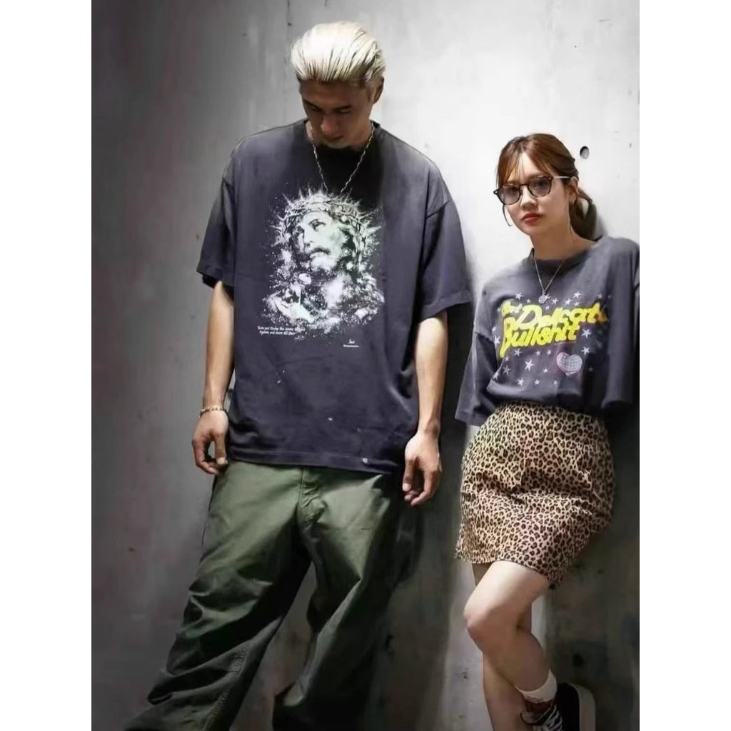 SZL2 SAINT Mxxxxxx 25SS JESUS Luminous distressed printed short-sleeve shirt T American-style unisex