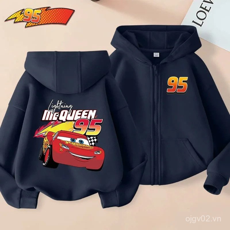 Trẻ Em Thu Đông Disney Ô Tô Lightning McQueen Hoạt Hình Trẻ Em Dây Kéo Áo Anime Kawaii Thường Ngày B