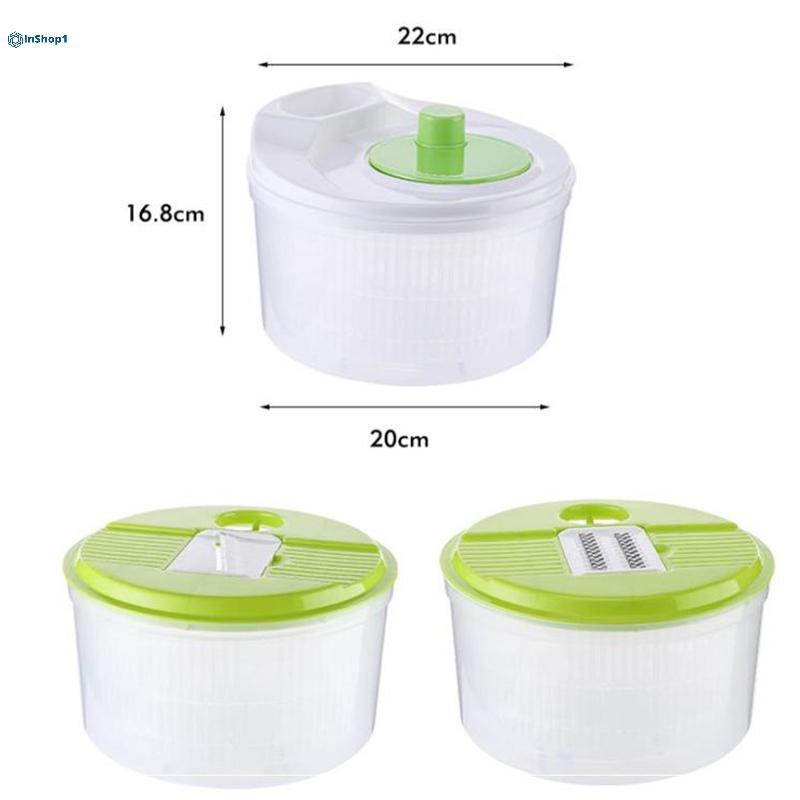 [InShop1] Máy sấy salad gia dụng cắt và giặt 2 trong 1 Salad Spinner Máy khử nước rau quả Giỏ thấm đ