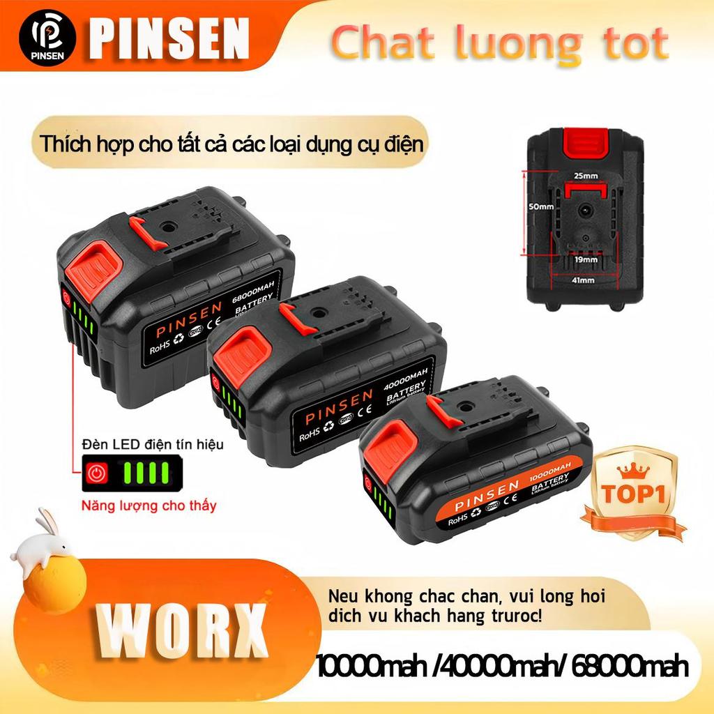 WORX Pin WORX PINSEN 10K-68K mAh Lithium 21V LED 4 Vạch Tương Thích Máy Khoan Vặn Vít Dung Lượng Khủ