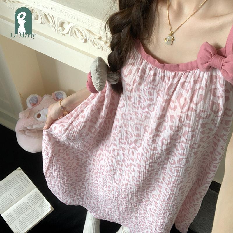 Gmarty Đầm Ngủ Mùa Hè Ngọt Hồng Với Nơ Dễ Thương