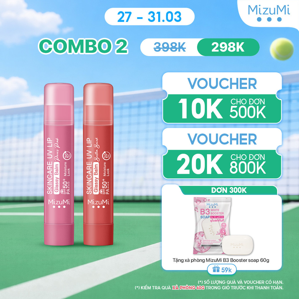 Combo 2 Son dưỡng môi chống nắng MizuMi UV Lip Glassy Balm 3.5g