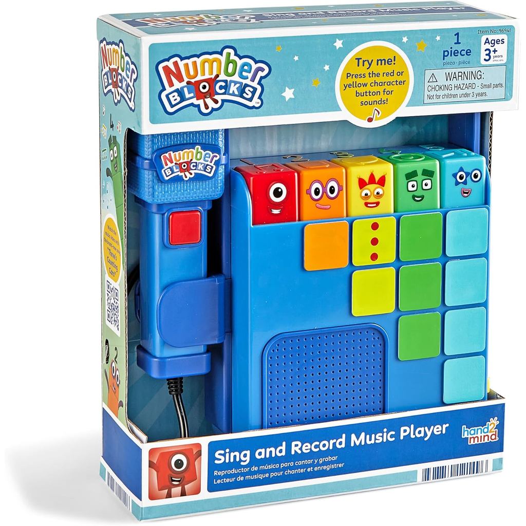 Hand2mind Numberblocks Máy nghe nhạc hát và ghi âm, Micro Karaoke trẻ em, Đồ chơi âm nhạc, Boombox c