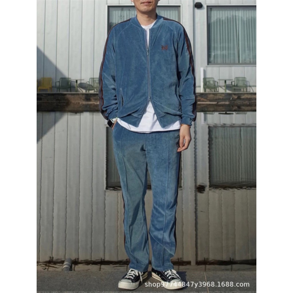 LGQ1 Needles track Embroidered velvet straight-leg men's pants, loose casual pants, wide-leg pants, 
