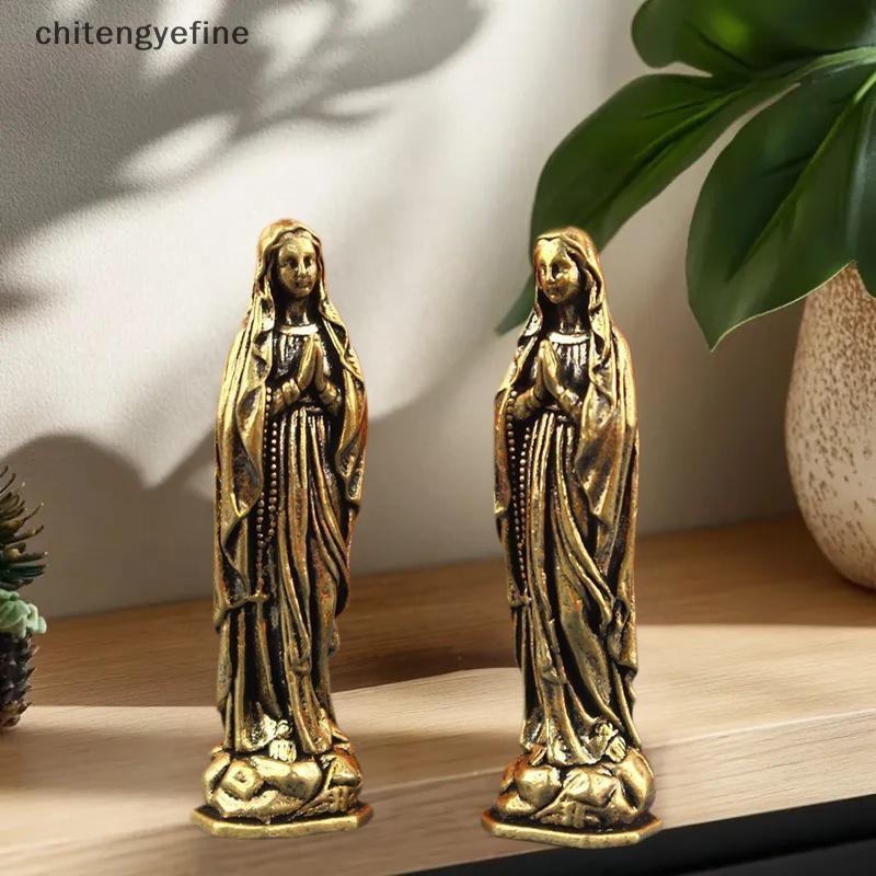 Chitengyefine Đồng thau Maria Tượng Mặt dây chuyền Đồng thau Maria Tượng Đồng nguyên chất Vintage Đứ