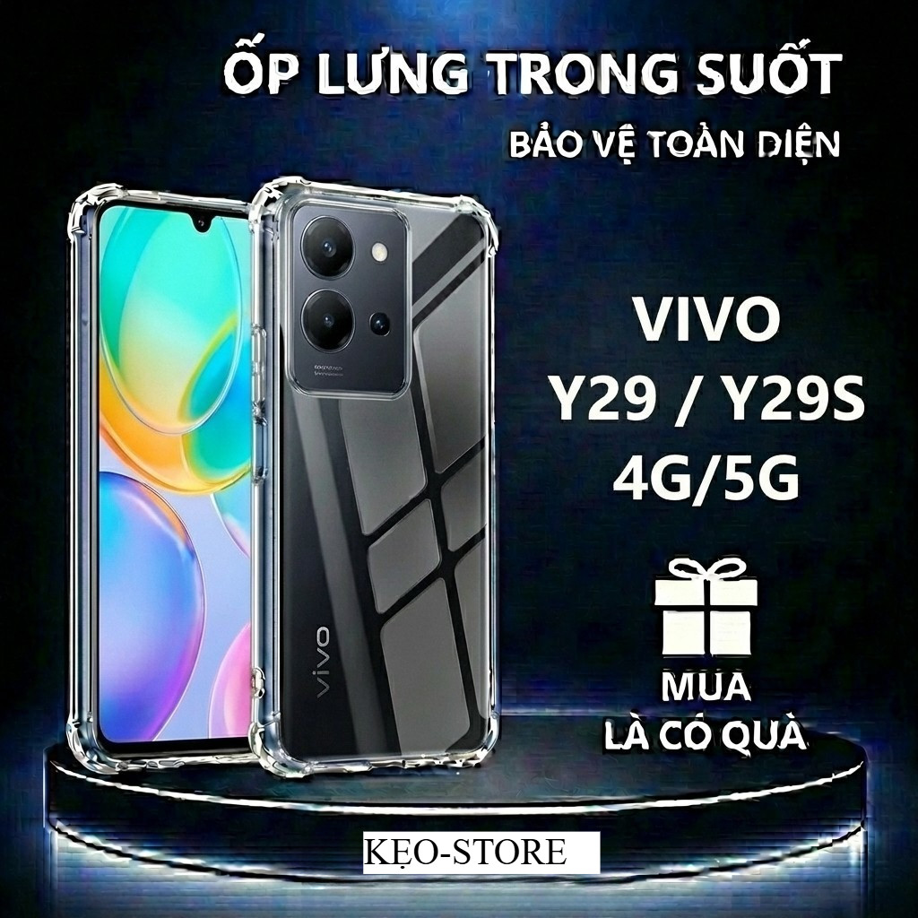 Ốp lưng chống sốc Vivo Y29/ Y29S 4G/5G trong suốt, silicon, bảo vệ camera- KẸO-STORE