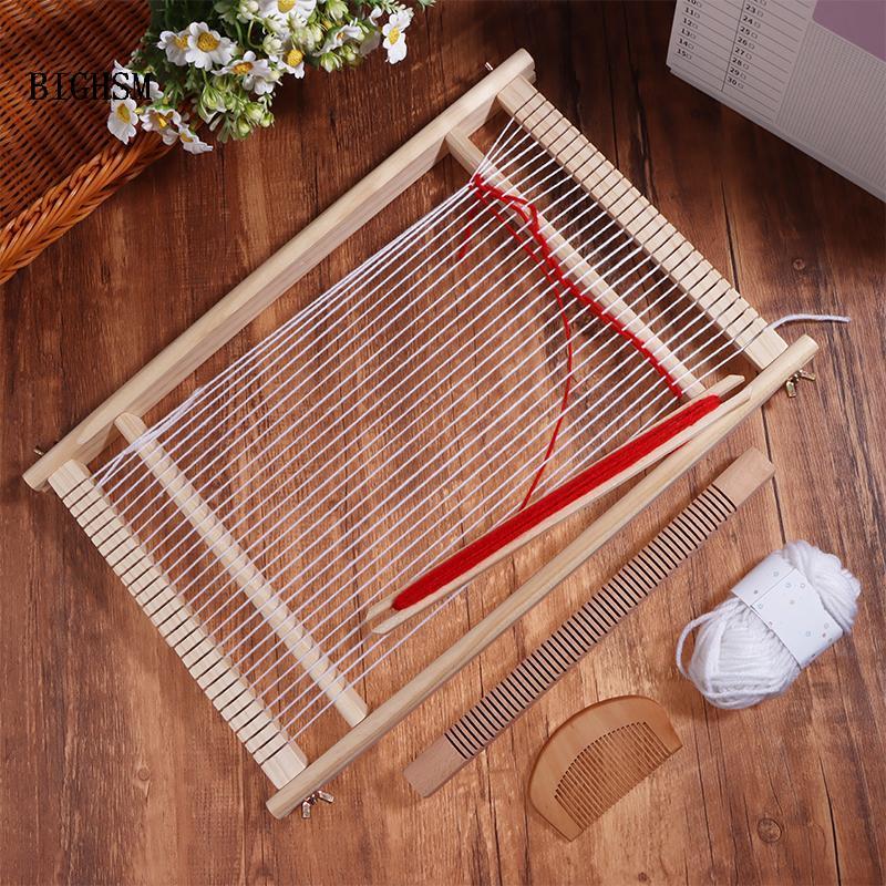 BIGHSM Trẻ Em DIY Gỗ Dệt Loom Set Có Thể Điều Chỉnh Người Mới Bắt Đầu Khung Tấm Thảm Huddle Thanh Ch