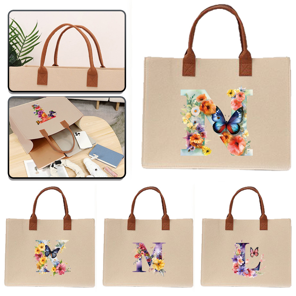 Felt tote bag 【Lowest price】 In stock Exquisite print Commuter shopping bag Large felt tote bag Thic