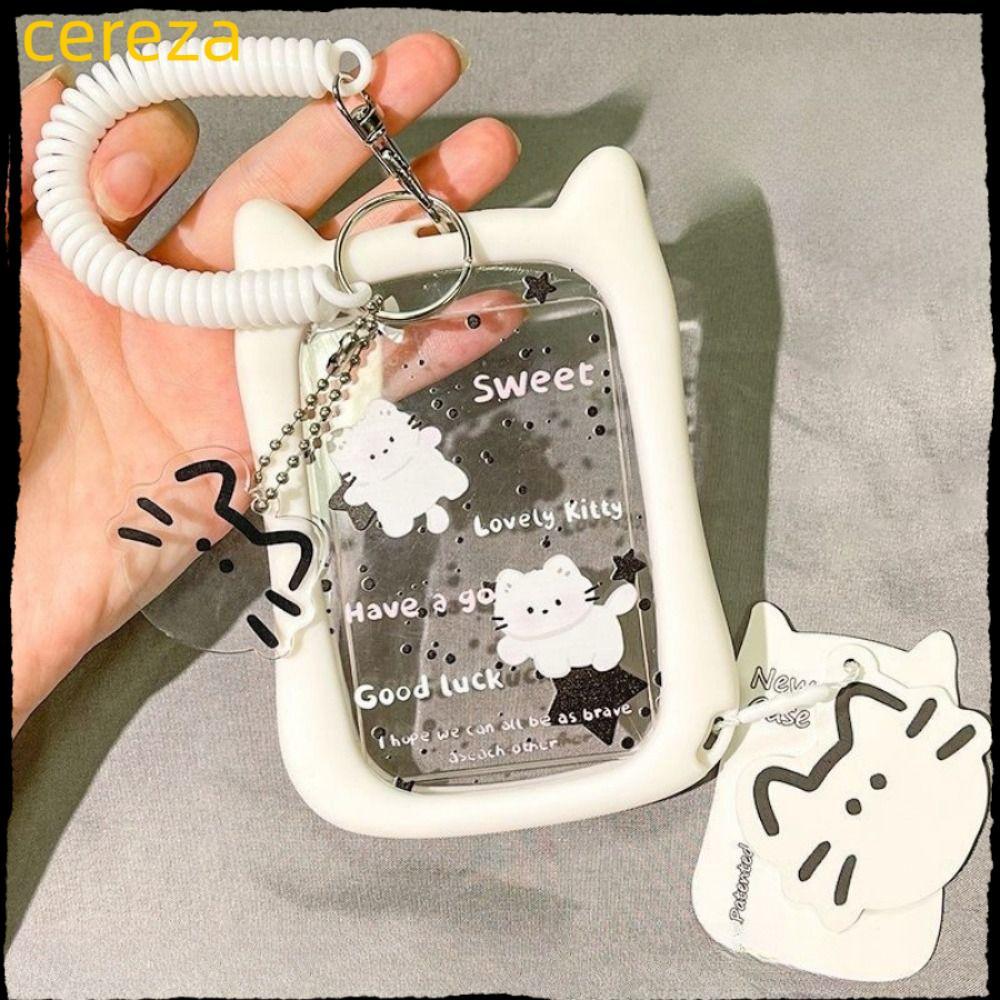 CEREZA Kpop Idol Card Holder, Acrylic Kawaii Photocard Holder, Trong Suốt Tai Mèo Túi Di Động Mặt Dâ
