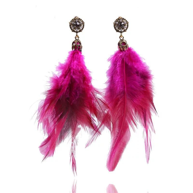 Bông tai retro mùa đông lông tơ, style boho với tua rua