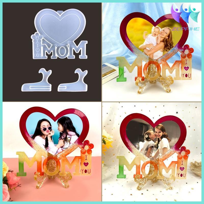 MOM Love Heart Photo Frame UV Epoxy Resin Mold Picture Frame Silicone Mould DIY