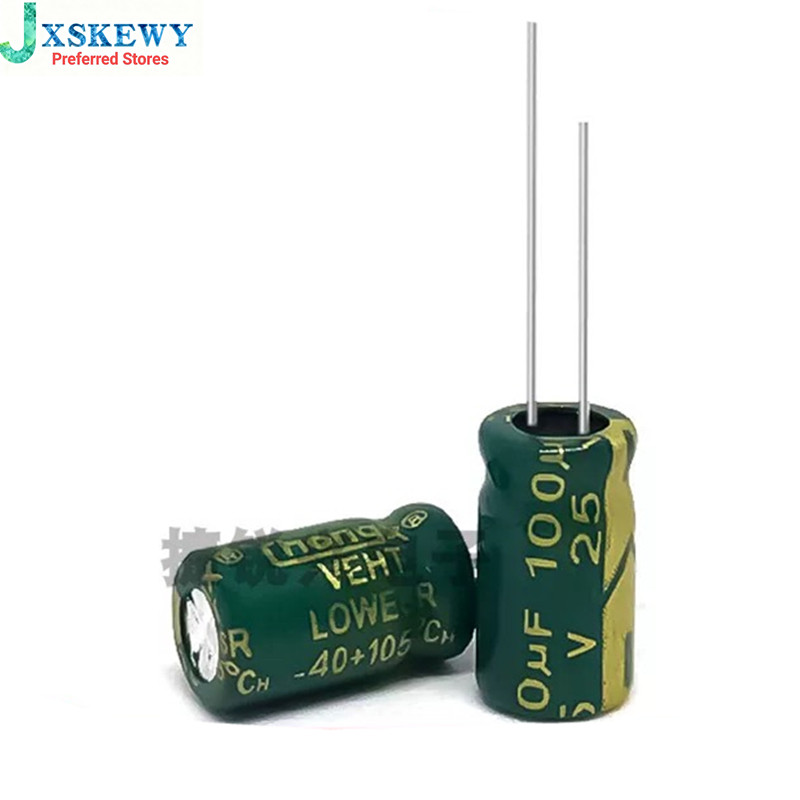 50 Miếng Tụ Điện Phân Nhôm Hiệu Suất Cao 25V 100UF, 100uf 25V Xếp Hạng, Nhỏ Gọn 5x11mm, ± 20% Dung S