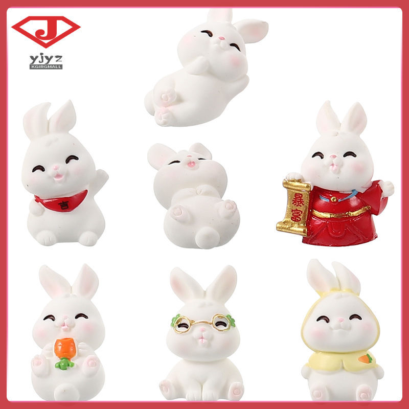 7 Chiếc Nhỏ Gọn Nhựa Các Bức Tượng Nhỏ Gọn Hoạt Hình Thỏ Trang Trí Máy Tính Để Bàn Thu Nhỏ yuanjingy