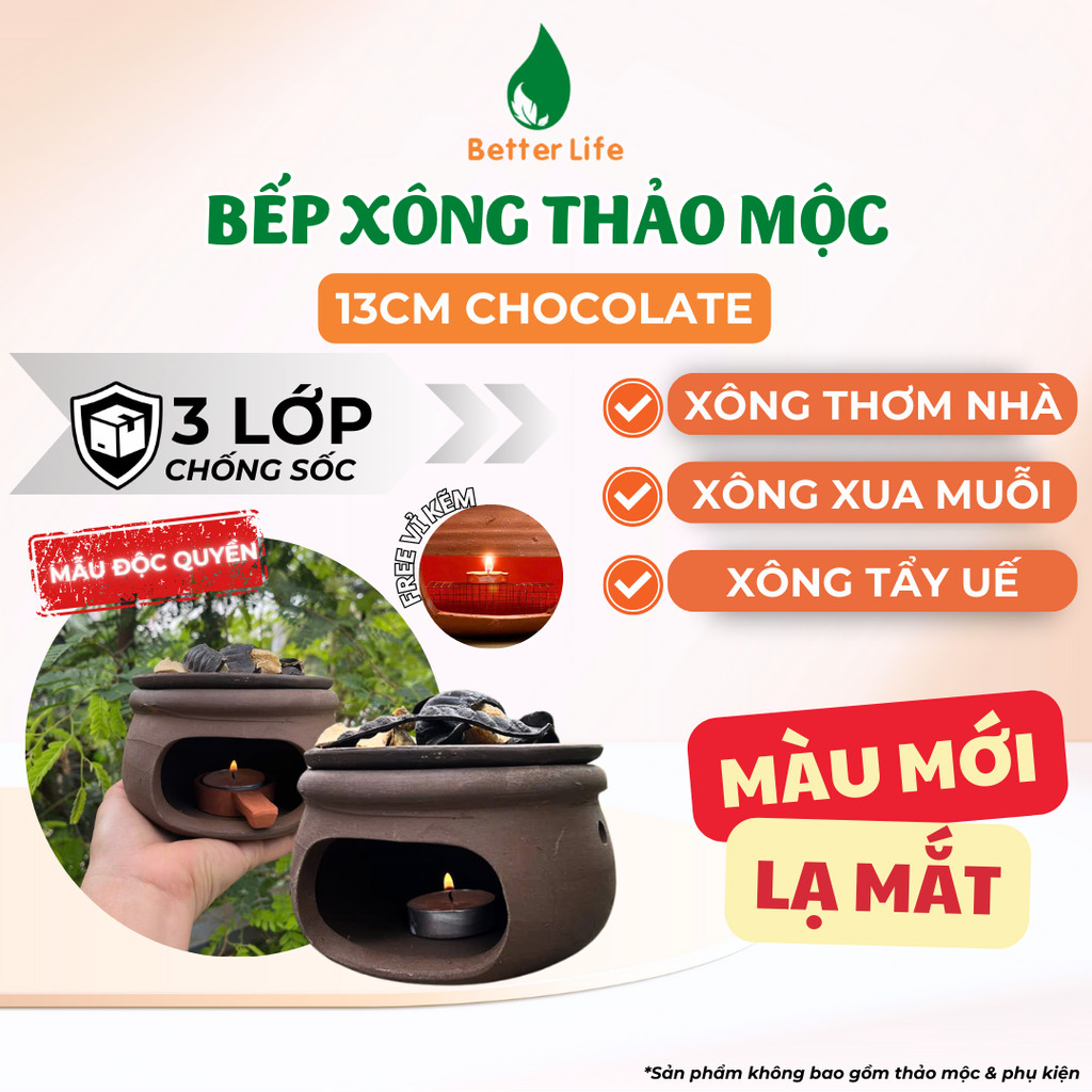 Bếp đất nung xông thảo mộc, đốt bồ kết 13cm màu  lạ mắt giúp thanh tẩy nhà cửa, xua đuổi côn trùng