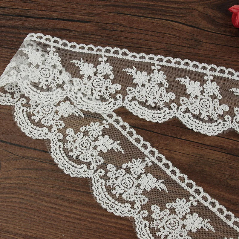 4Yards / lô 7cm Chiều Rộng Thêu Lưới Sữa Lụa Hoa Ren Vải DIY Váy Quần Áo Rèm May Phụ Kiện