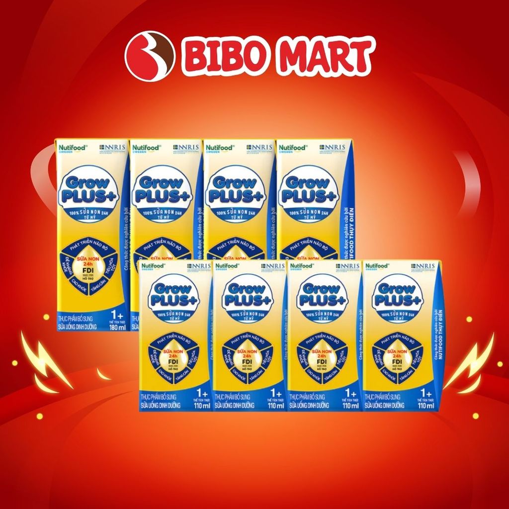 Sữa Non Pha Sẵn GrowPLUS+ Vàng Tăng Đề Kháng Tiêu Hóa Tốt Cho Bé Lốc 4 Hộp 110ml 180ml - Bibomart