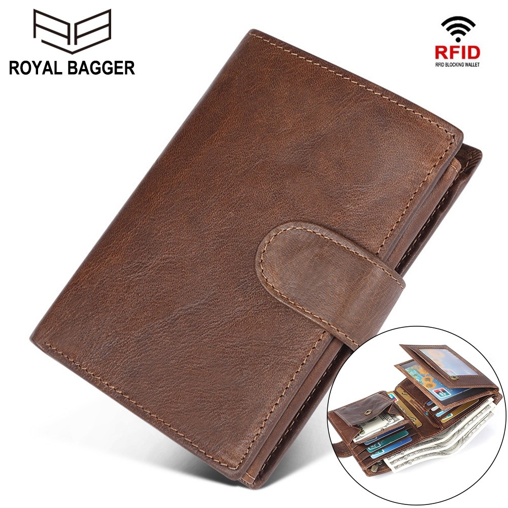 FE2 Royal Bagger Slim Ví Ngắn Ví Nam 100% Gen Bò Ví Da RFID Chặn Thẻ