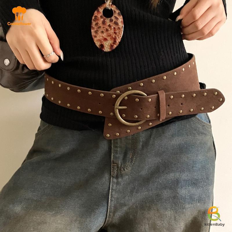 Thắt lưng da lộn cổ điển Punk Gothic, Style Cowgirl rộng rãi, xu hướng Y2K mới
