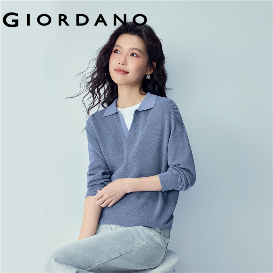 GIORDANO WOMEN V-neck collar loose sweater 13356219