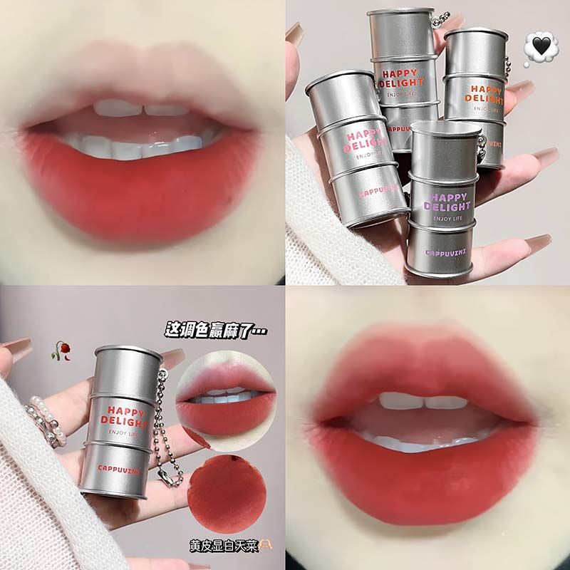 Mini Paint Bucket Lip Mud, Matte Velvet Soft Mist Lip Glaze, Brightening Misty Pink Lipstick, Shade 