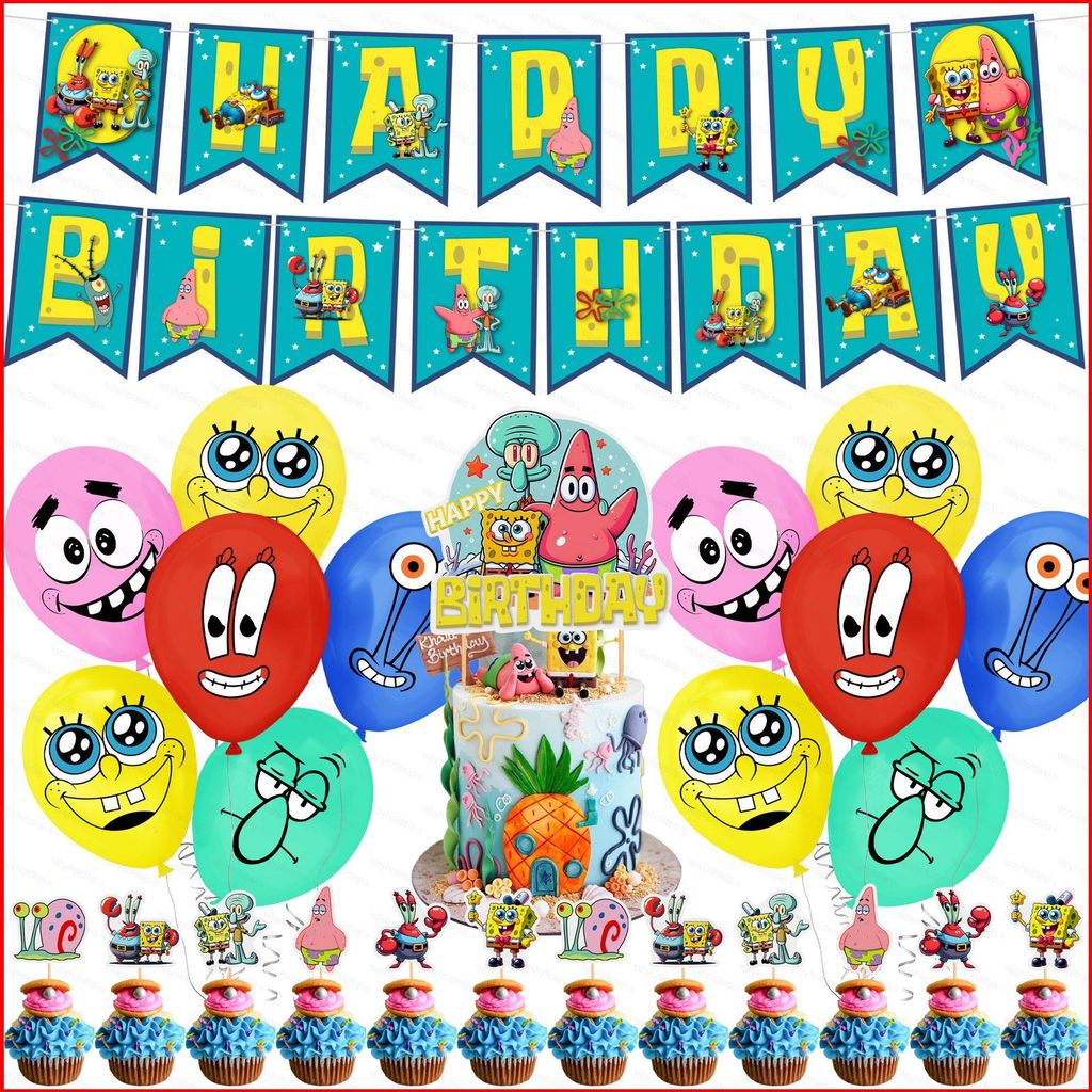 BS1 SpongeBob SquarePants chủ đề tiệc biểu ngữ bong bóng trang trí phông nền Caketopper Sắp xếp Cung