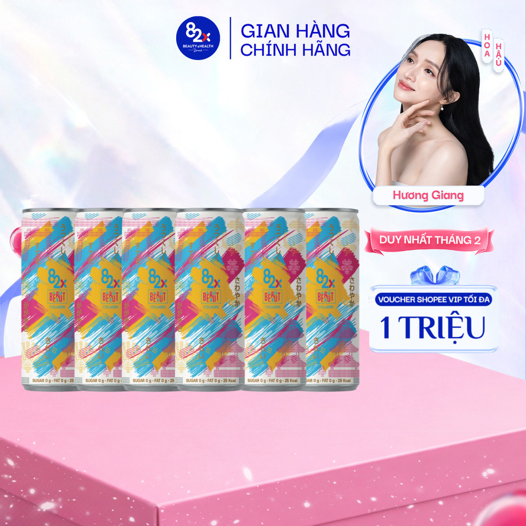 Pack 6 Lon 82X Beaut Vị Ổi Hồng 245ml/lon