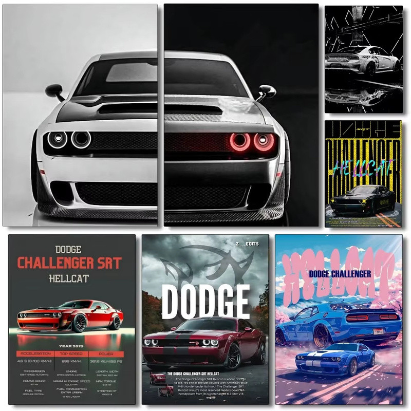 Dodge Challenger SRT Hellcat Redeye Poster Canvas Nghệ Thuật In Quán Cà Phê Thanh Phòng Treo Tường