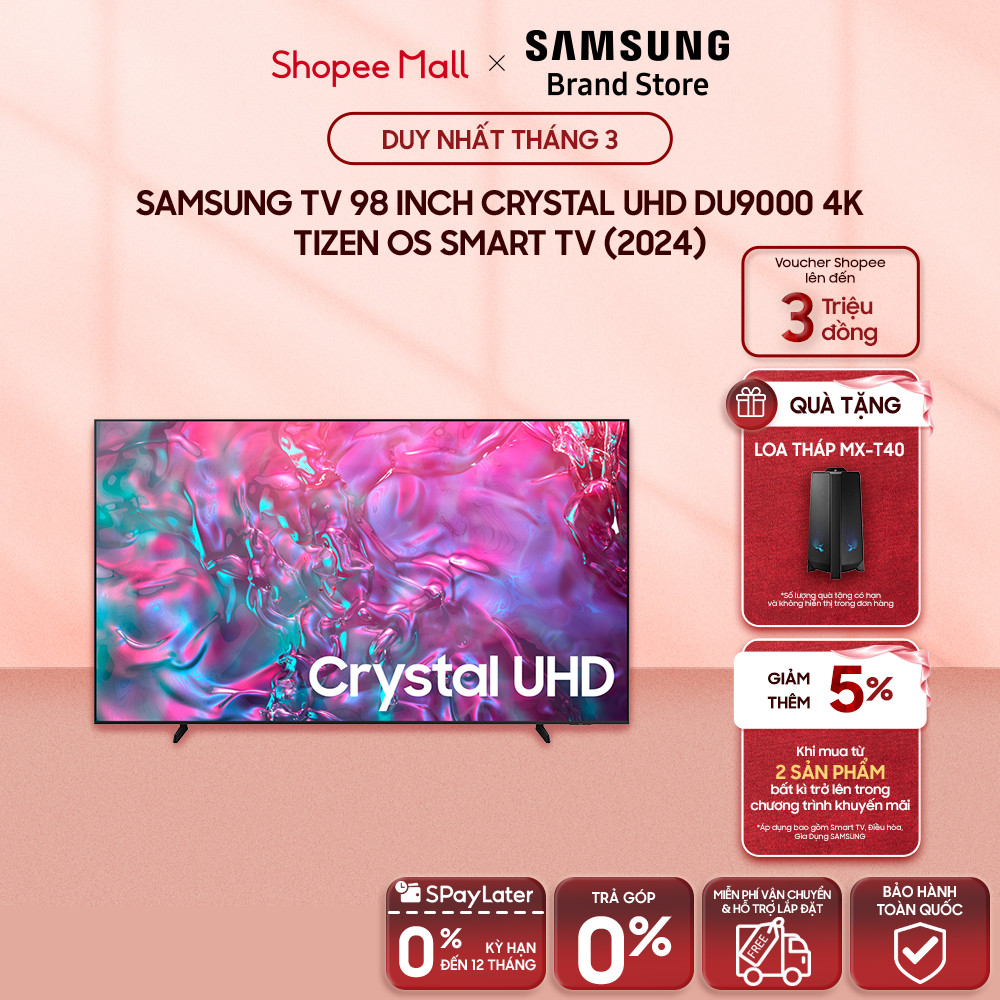 [MIỄN PHÍ VẬN CHUYỂN] Samsung TV 98 Inch Crystal UHD DU9000 4K Tizen OS Smart TV (2024)