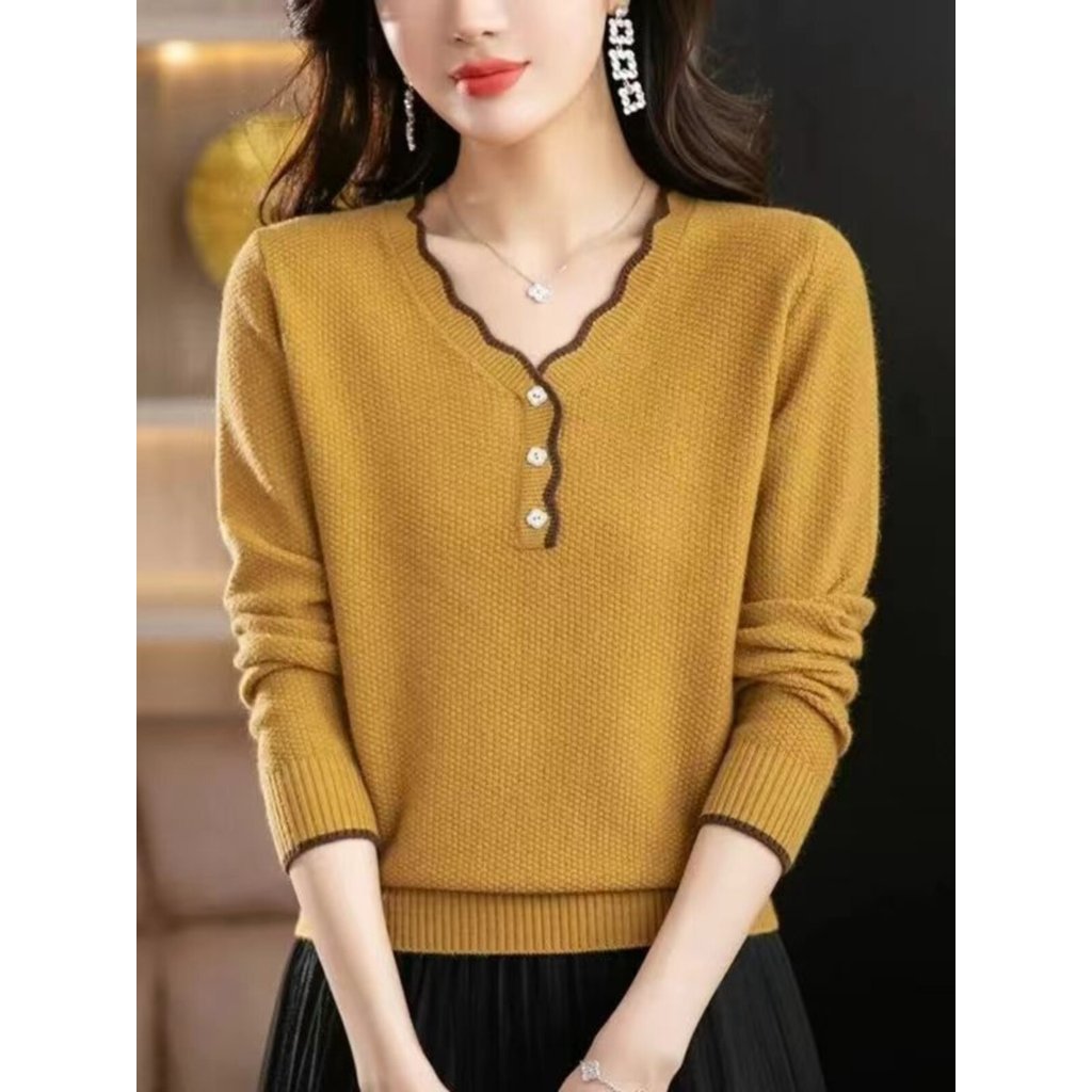 ví tiền ví đựng tiền nữ Áo thun dệt kim cổ chữ V cổ chữ V có dây buộc giữa