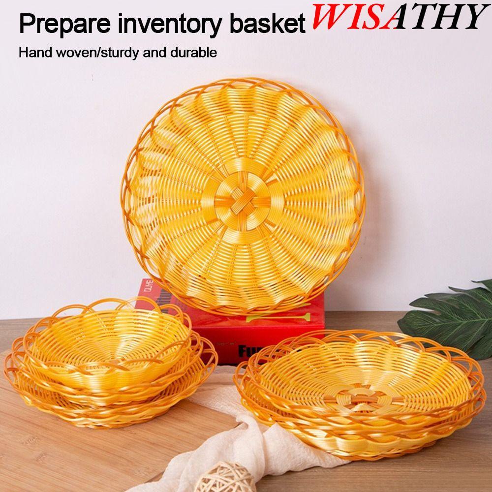 WISATHY Đĩa thức ăn WISHY, Giỏ mây giả bằng nhựa tròn, Giỏ bánh mì dệt Bánh ăn sáng Snack