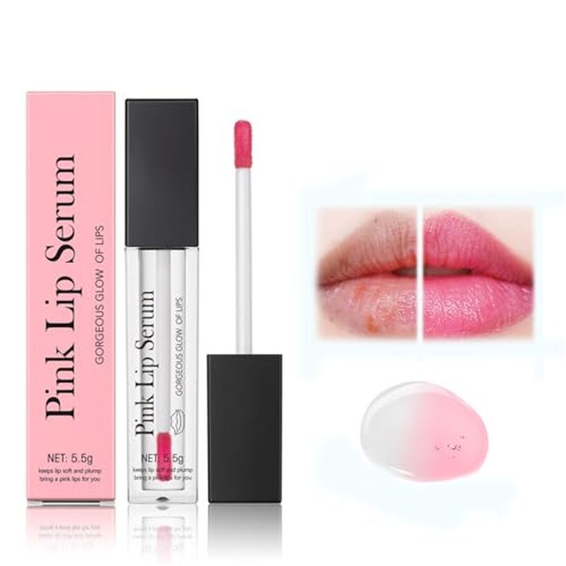 Pink Lip Serum Plump, Đổi Màu Son Bóng Magic, Hydrating Lip Glow Oil Plumping Gloss Tinted Lip Balm 