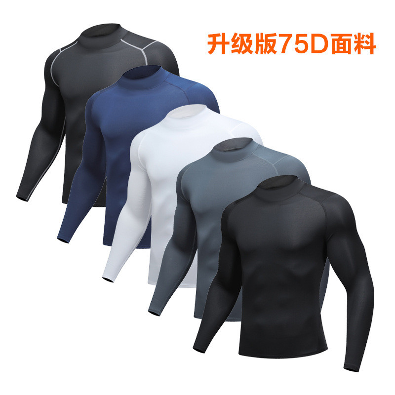【Ready Stock】 New Men's Compression Fitness Sports Long-Sleeved Running Stretch Quick-Drying round N