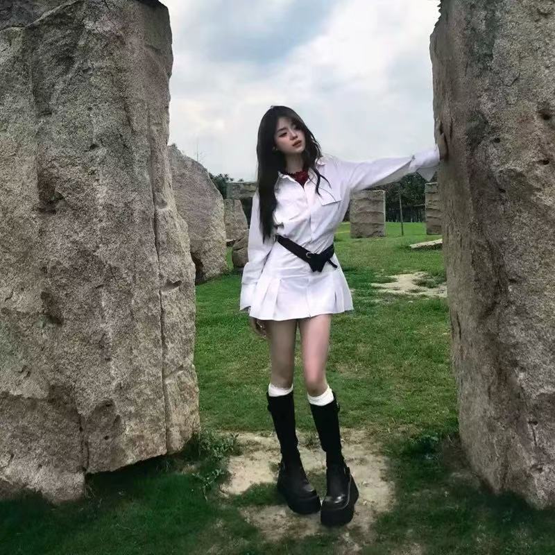 Lioness  ins Blogger's same style simple, slim-fit, elegant, waist-cinching, slimming long-sleeve wo