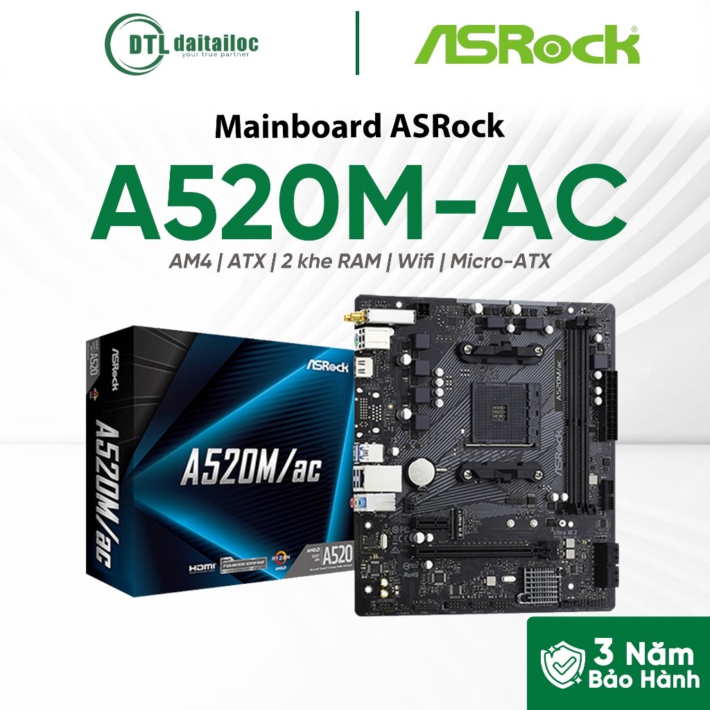 Mainboard ASRock A520M-AC Wifi DDR4 | Chính Hãng | Bảo Hành 36 Tháng
