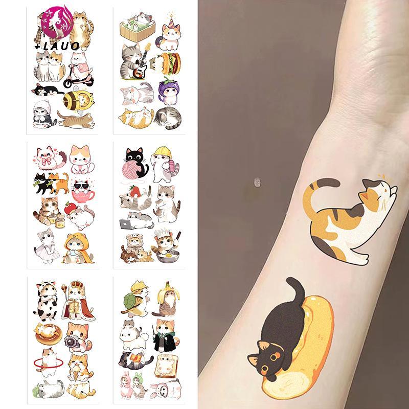 Set 10 Temporary Cat-Themed Tattoos - Waterproof & Cute Design for Kids' Birthday Gifts