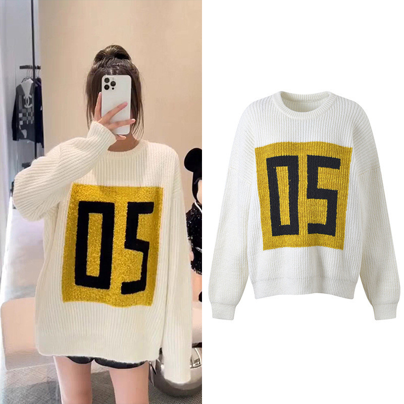 TW3X Design-inspired color-blocking numbers5Embroidered Fashionable Versatile Autumn and Winter Casu