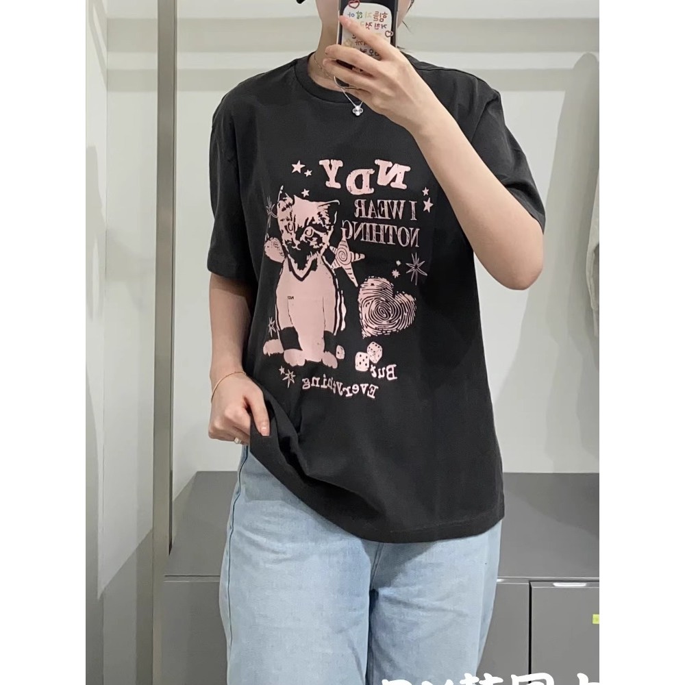 Áo thun ngắn tay in hình mèo thông thường NERDY