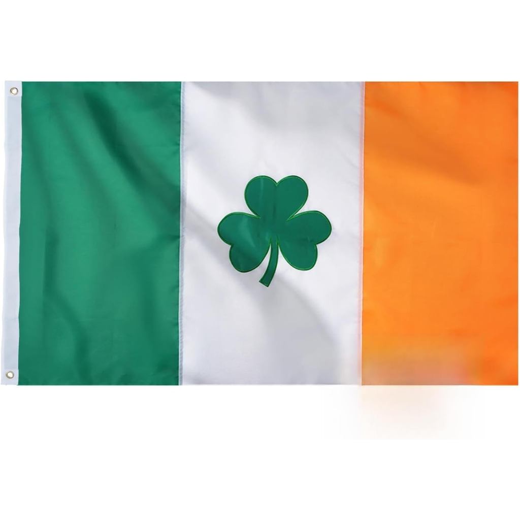 AZCOVER Cờ Ireland 3x5 FT, Cờ Shamrock thêu Ireland, Biểu ngữ ngày Thánh Patrick cho ngoài trời, Cờ 