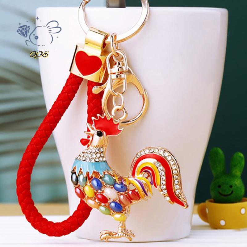 [QOE] Pretty Cute Opals Co Rooster Chien Móc Khóa Túi Pha Lê Mặt Dây Chuyền Kim Cương Giả Sang Trọng